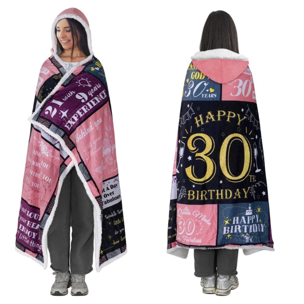 Pink and Black Birthday Hooded Blanket